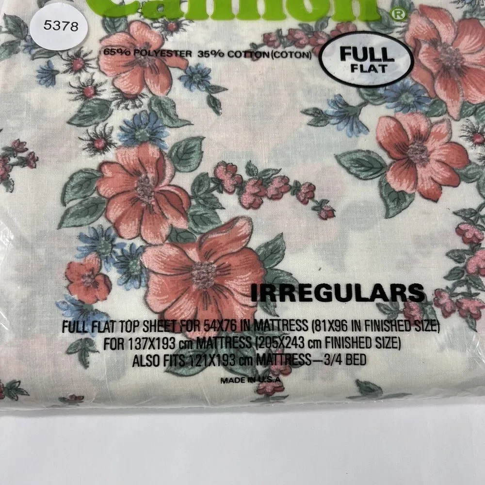Vintage Cannon Irregulars No Iron Full Flat Bed‎ Sheet Flowers New USA 54x76